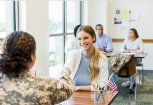 service member shaking hands
